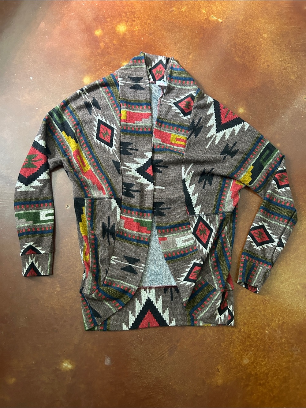 Woman’s Brown Aztec Shawl Cardigan Sweater